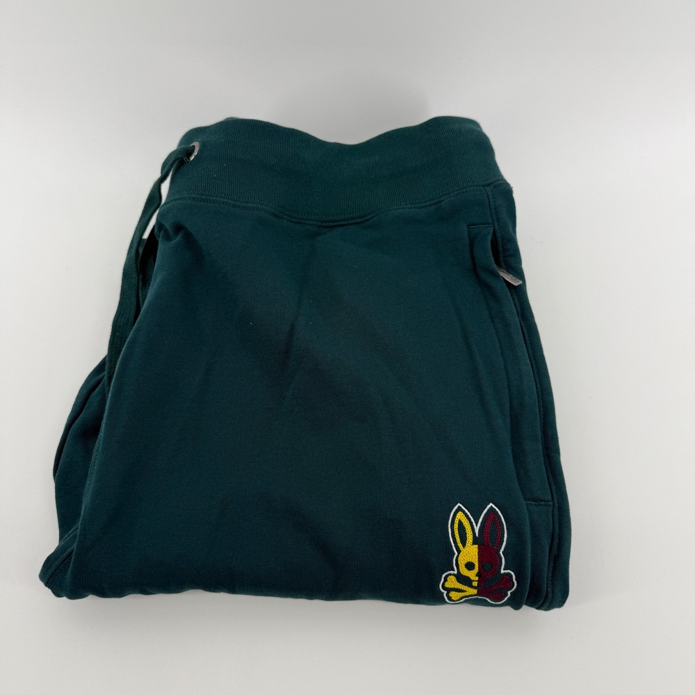 Psycho Bunny Mens Joggers Forest Green French‎ Terry Sweatpants Size L Logo